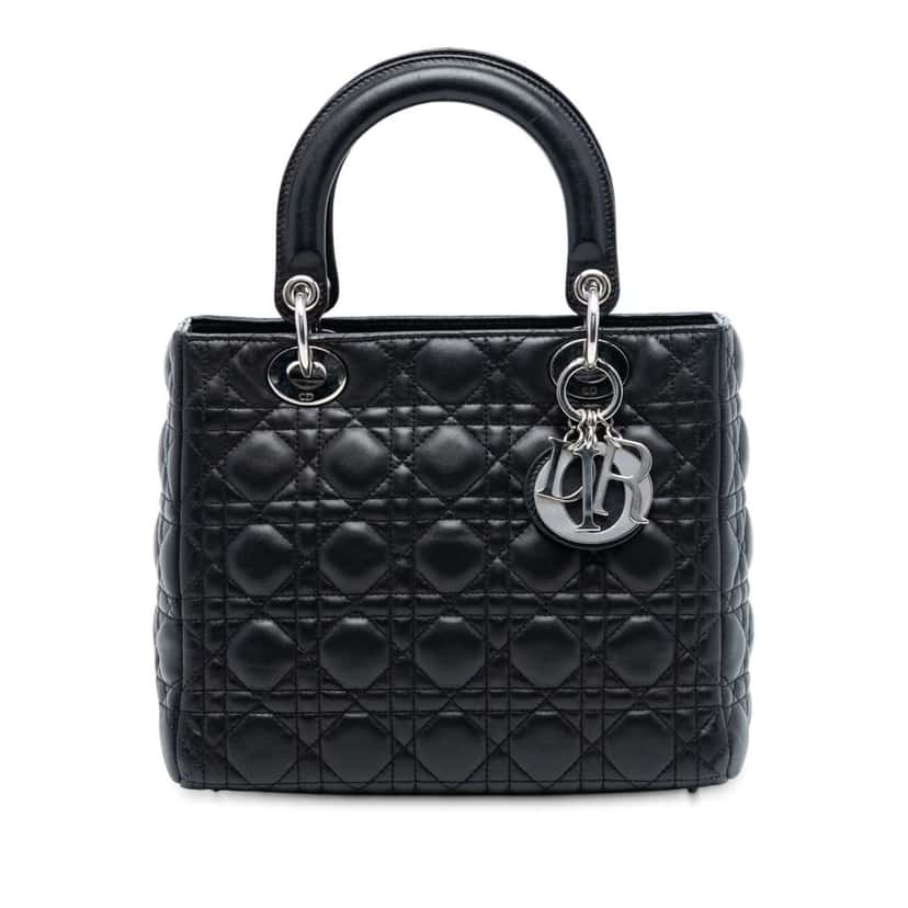Dior Medium Lambskin Cannage Lady Dior Black Leather Good condition - Front View