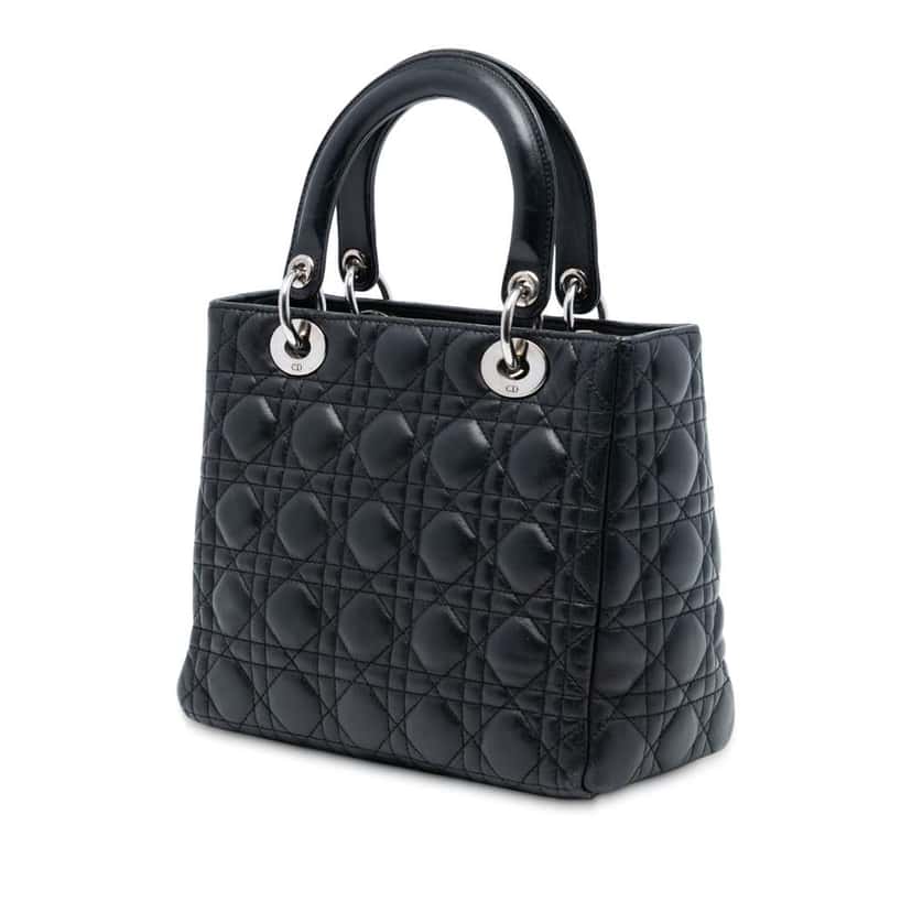 Dior Medium Lambskin Cannage Lady Dior Black Leather Good condition - Back View