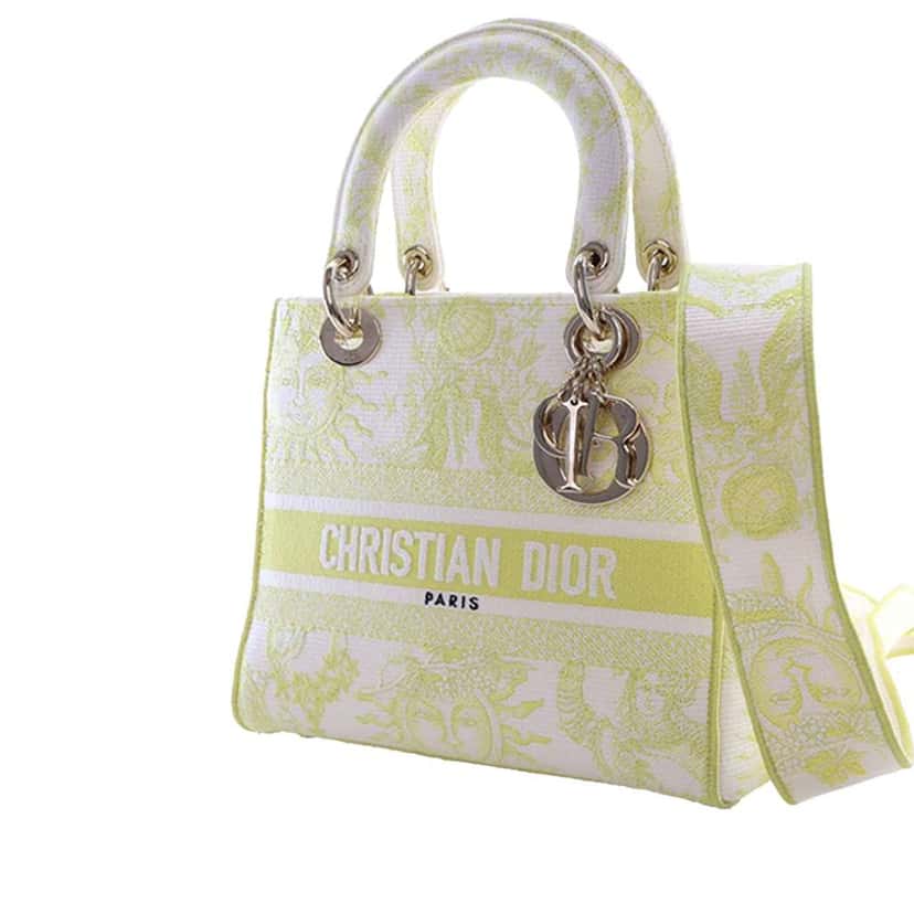 Dior Medium Embroidered Canvas Toile de Jouy Soleil Lady D Lite Yellow Canvas Good condition - Back View