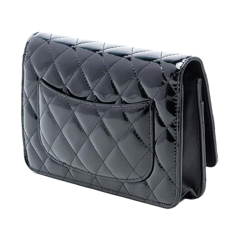 Chanel CC Quilted Patent Wallet On Chain Black Leather Good condition - Back View