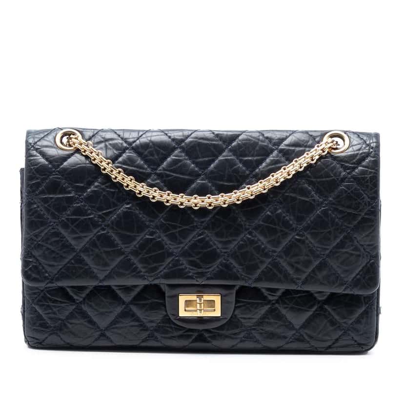 Chanel Reissue 2.55 Quilted Aged Calfskin Double Flap 226 Blue Leather Very good condition - Front View