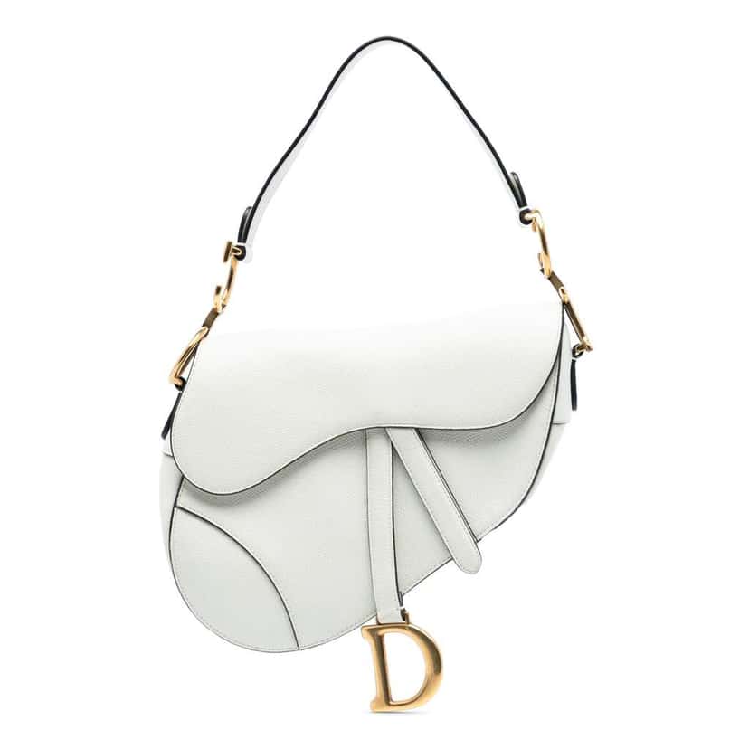 Dior Grained Calfskin Saddle Bag White Leather Very good condition - Front View