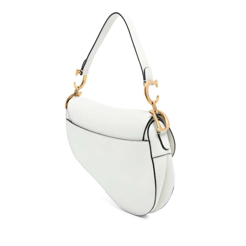 Dior Grained Calfskin Saddle Bag White Leather Very good condition - Back View