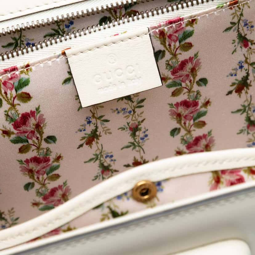 Gucci Calfskin Frame Print Bamboo Top Handle Bag White Leather Very good condition - Box View