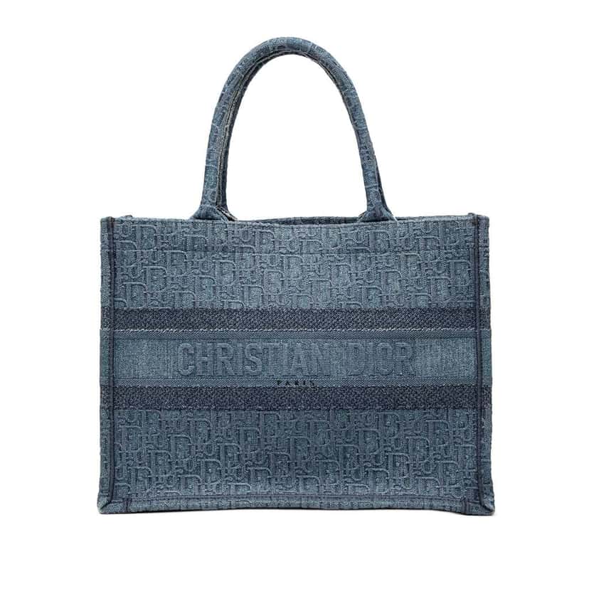 Dior Medium Oblique Denim Book Tote Blue Denim Very good condition - Front View