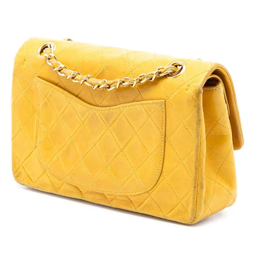 Chanel Small Classic Lambskin Double Flap Yellow Leather Good condition - Back View