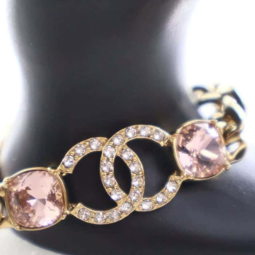 Chanel CC Gold Plated Crystal Chain Bracelet Gold Metal Good condition - Back View