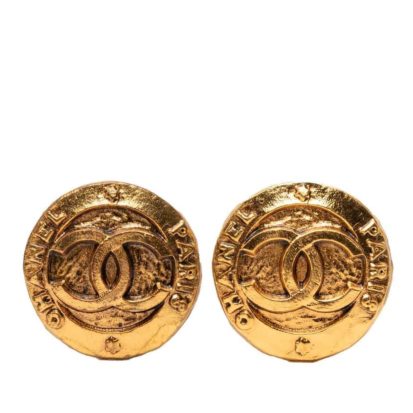 Chanel Gold Plated CC Round Clip On Earrings Gold Metal Very good condition - Front View