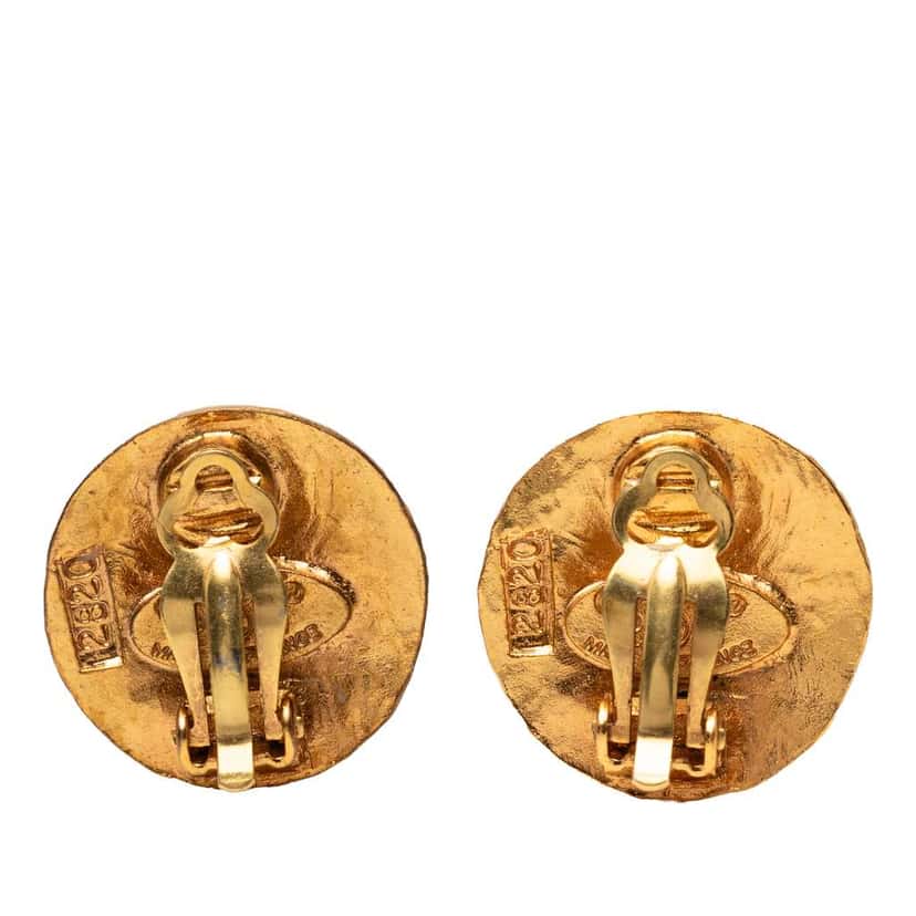 Chanel Gold Plated CC Round Clip On Earrings Gold Metal Very good condition - Back View