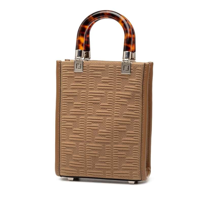 Fendi Mini Zucca Embossed Technical Fabric  Sunshine Shopper Tote Brown Good condition - Back View