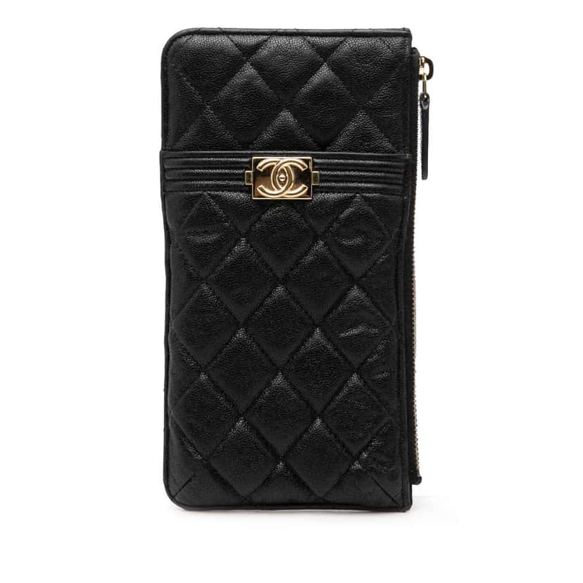 Chanel Quilted Caviar Boy Phone Pouch Black Leather Good condition - Front View