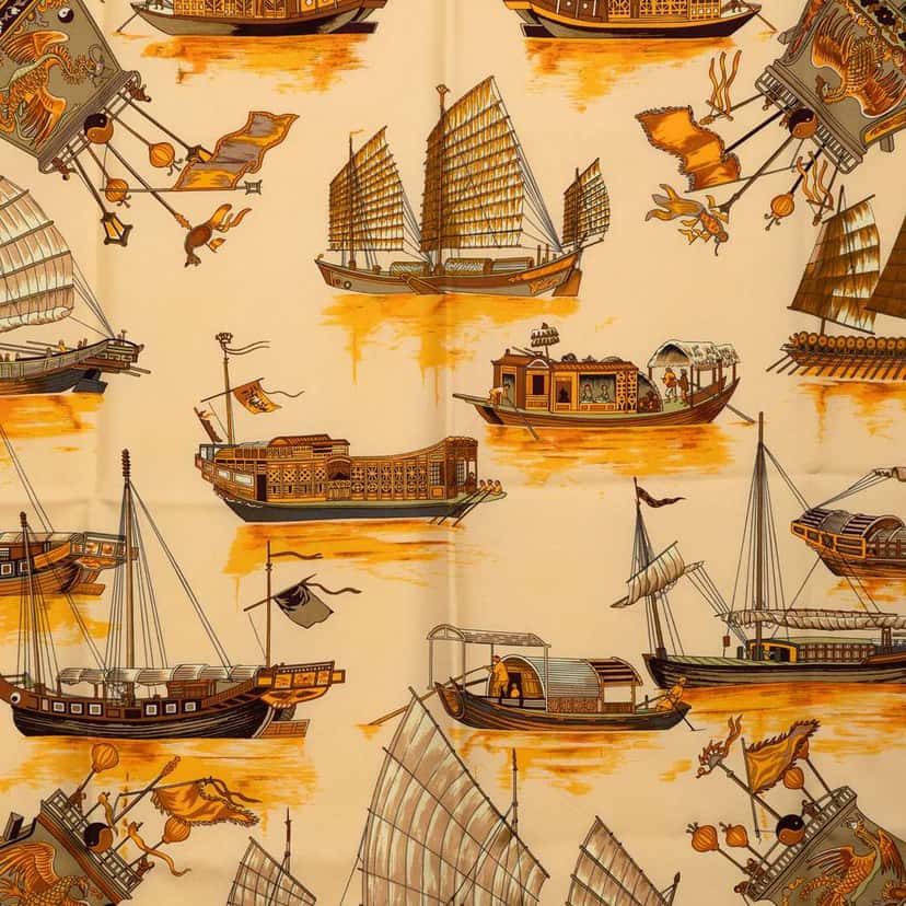 Hermès Jonques Et Sampans Silk Scarf Orange Silk Good condition - Back View