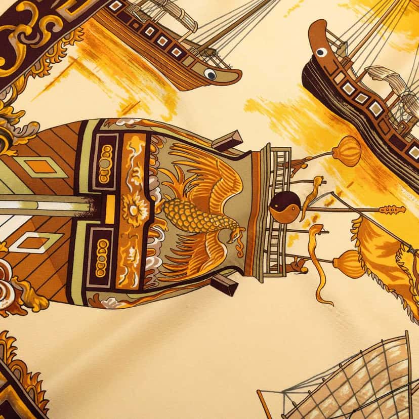 Hermès Jonques Et Sampans Silk Scarf Orange Silk Good condition - Inside View