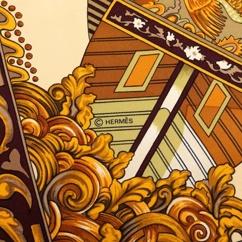 Hermès Jonques Et Sampans Silk Scarf Orange Silk Good condition - Box View