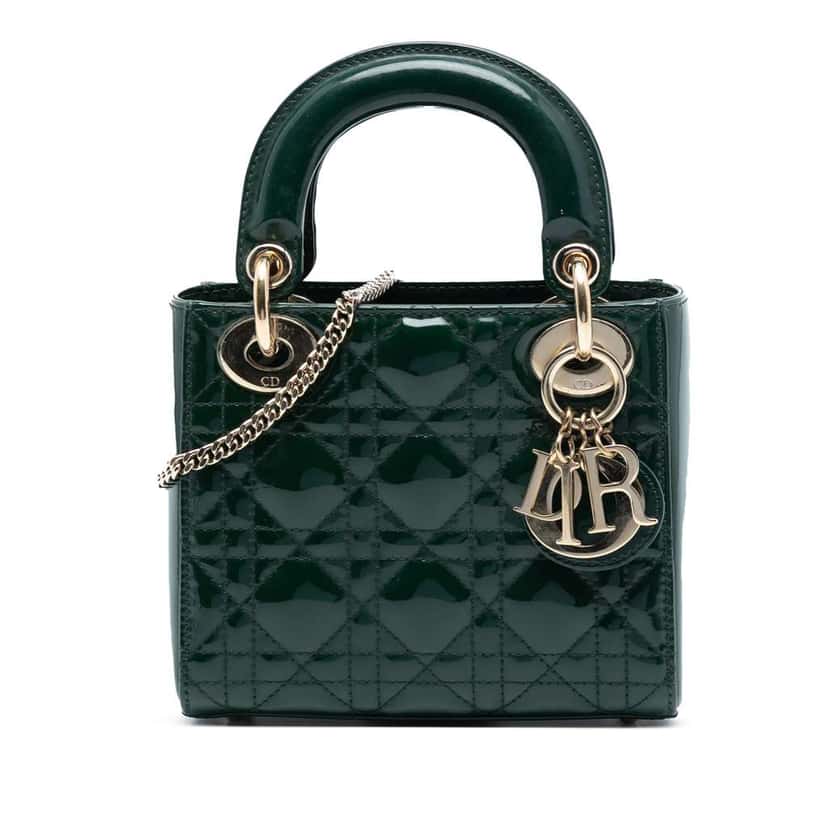 Dior Mini Patent Cannage Lady Dior Green Leather Good condition - Front View