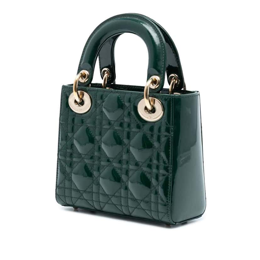 Dior Mini Patent Cannage Lady Dior Green Leather Good condition - Back View