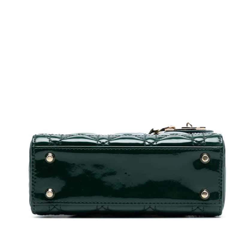 Dior Mini Patent Cannage Lady Dior Green Leather Good condition - Inside View