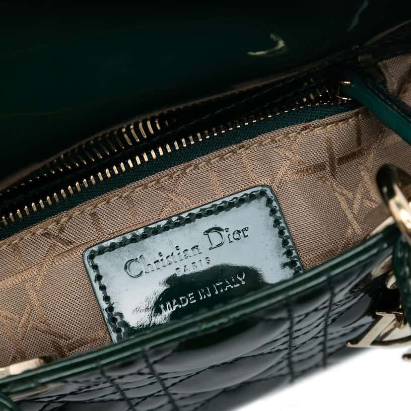 Dior Mini Patent Cannage Lady Dior Green Leather Good condition - Box View