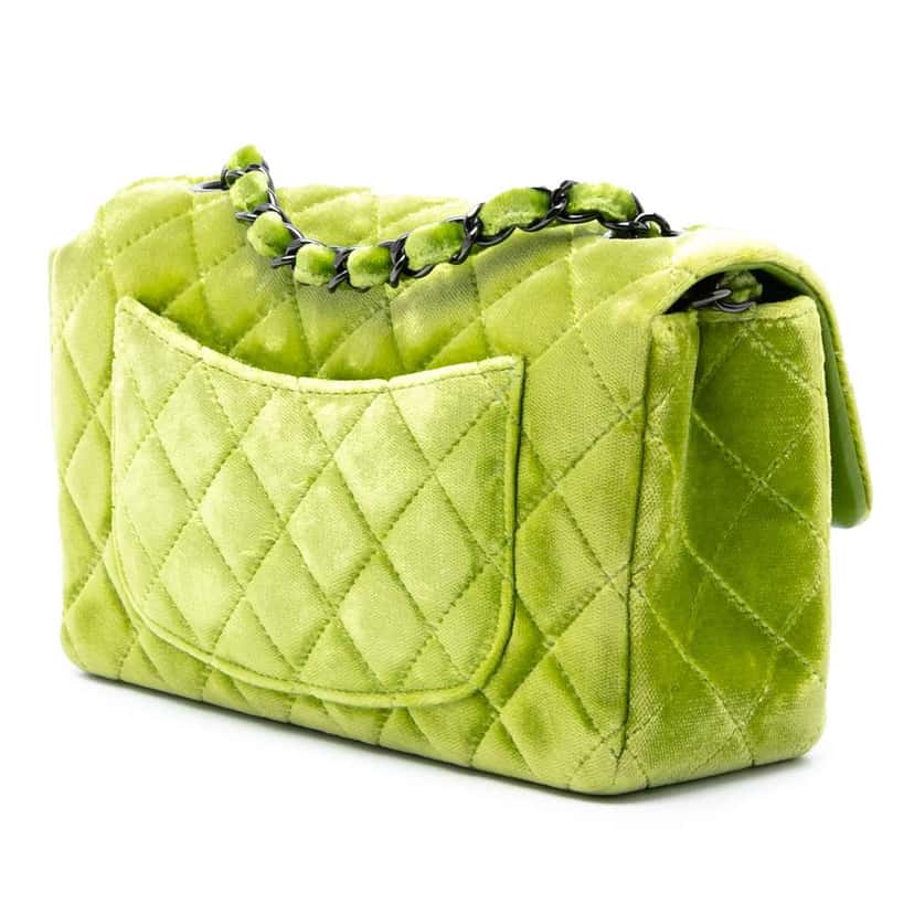 Chanel Mini Rectangular Classic Velvet Single Flap Green Velvet Good condition - Back View