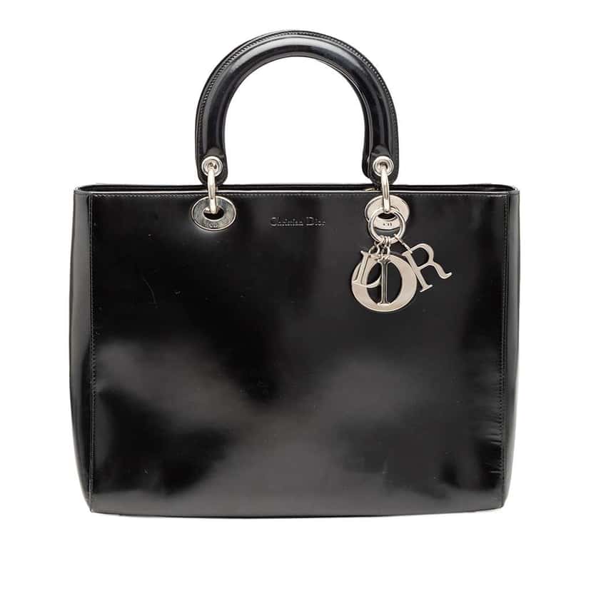 Dior Large Patent Lady Dior Black Leather Good condition - Front View