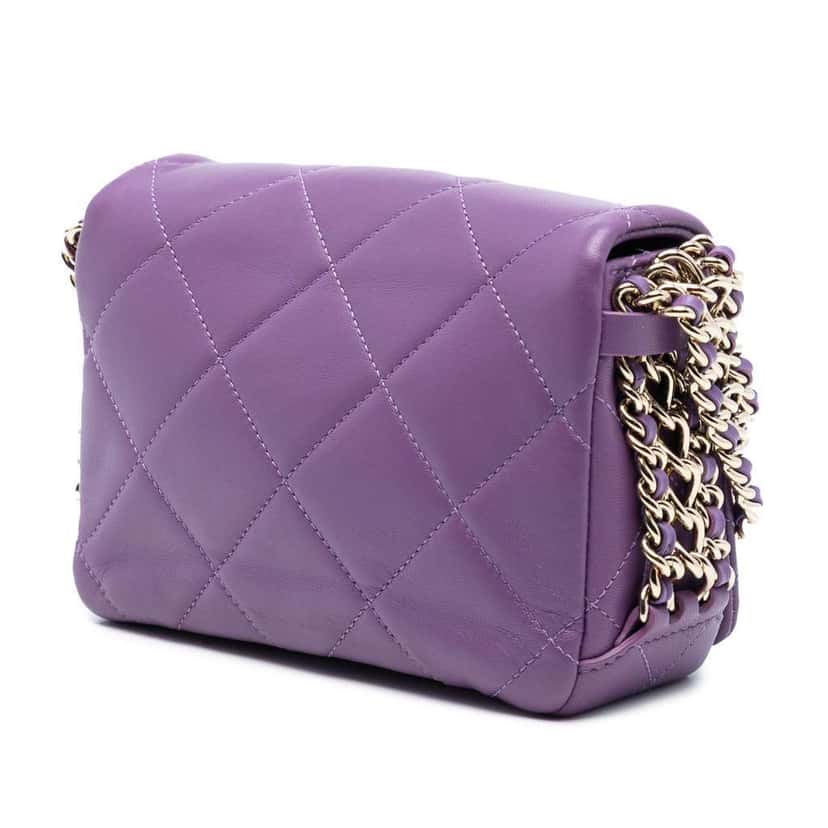 Chanel Mini Lambskin Triple Chain Full Flap Purple Leather Very good condition - Back View