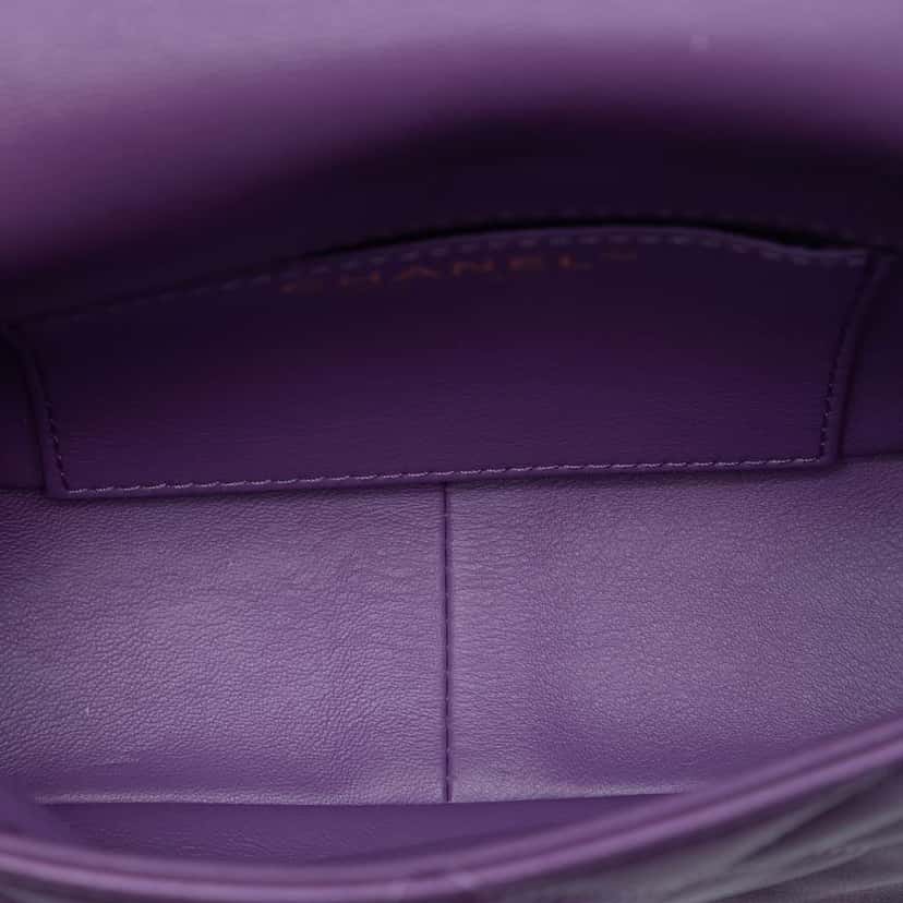 Chanel Mini Lambskin Triple Chain Full Flap Purple Leather Very good condition - Model View