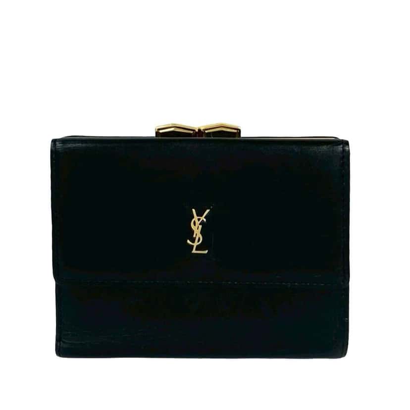 Saint Laurent Leather Monogram Trifold Wallet Black Leather Good condition - Front View