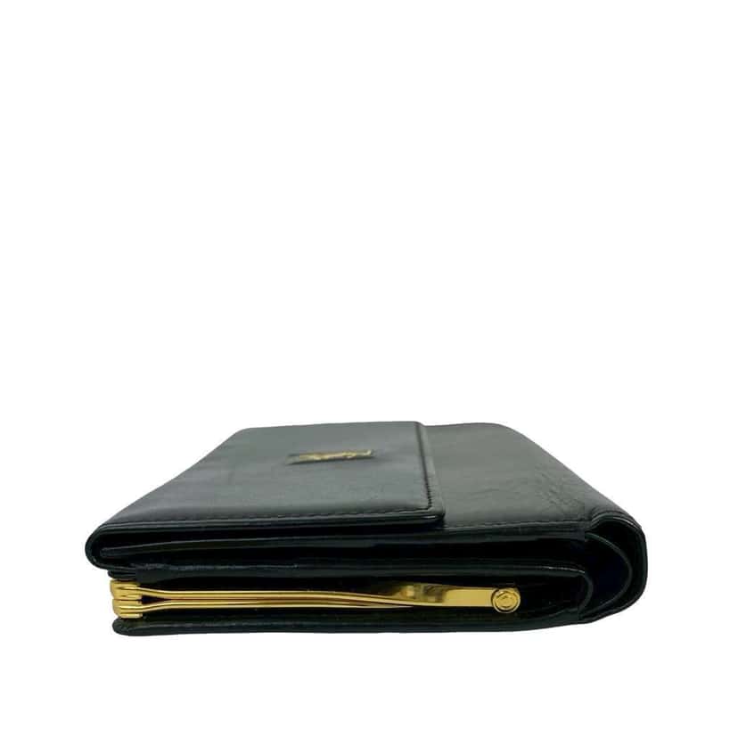 Saint Laurent Leather Monogram Trifold Wallet Black Leather Good condition - Box View
