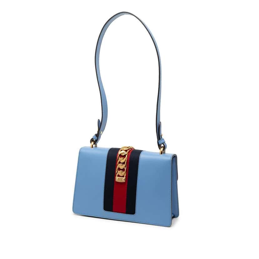 Gucci Small Leather Sylvie Web Satchel Blue Leather Very good condition - Back View