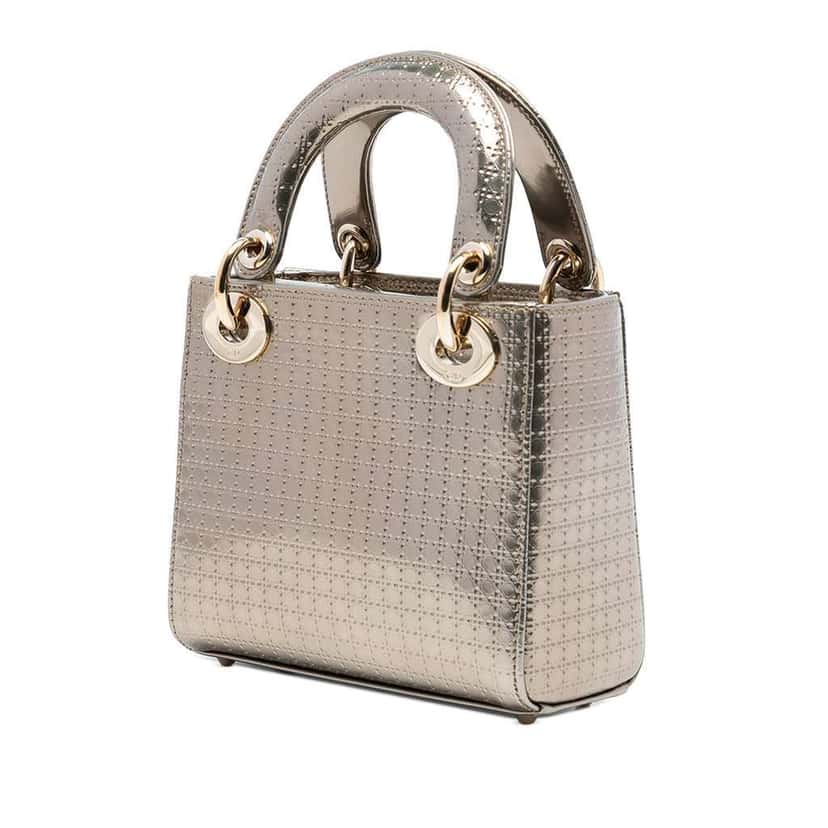 Dior Mini Metallic Patent Microcannage Lady Dior Gold Leather Good condition - Back View