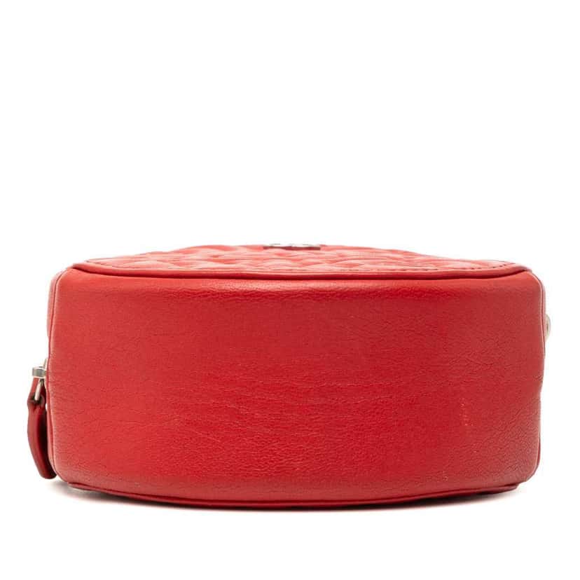 Chanel CC Goatskin Camellia Round Clutch With Chain Red Leather Good condition - Inside View