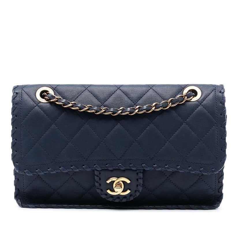 Chanel Medium Quilted Iridescent Calfskin Happy Stitch Flap Blue Leather Good condition - Front View