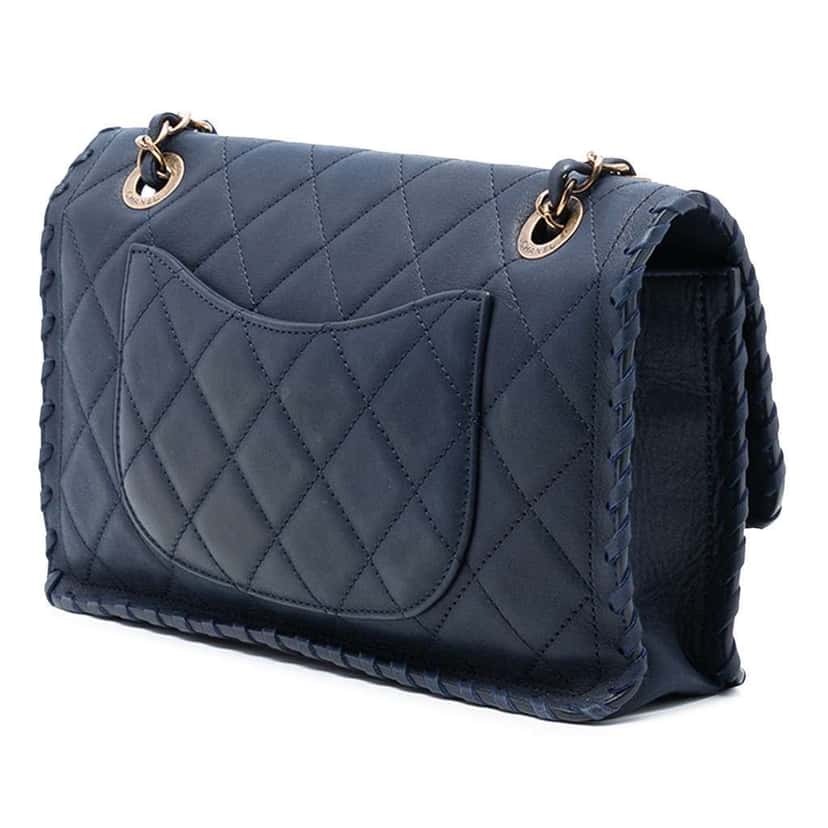 Chanel Medium Quilted Iridescent Calfskin Happy Stitch Flap Blue Leather Good condition - Back View