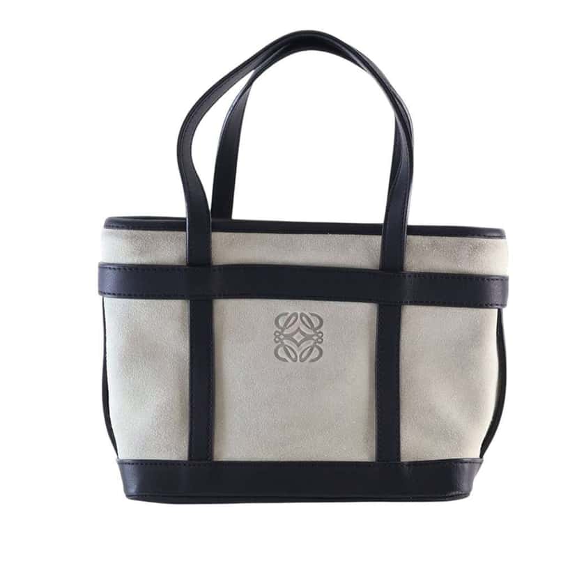Loewe Mini Suede Anagram Tote Grey Leather Good condition - Front View