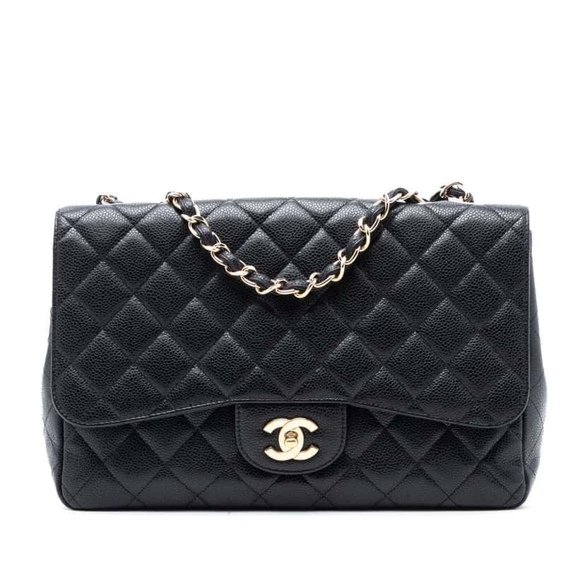 Chanel Jumbo Classic Caviar Single Flap Black Leather Good condition - Front View