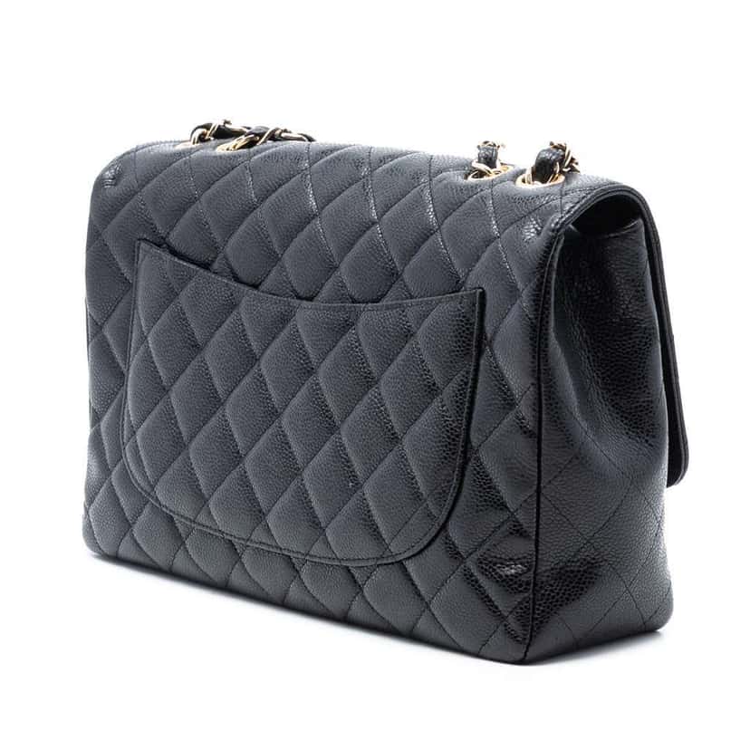 Chanel Jumbo Classic Caviar Single Flap Black Leather Good condition - Back View
