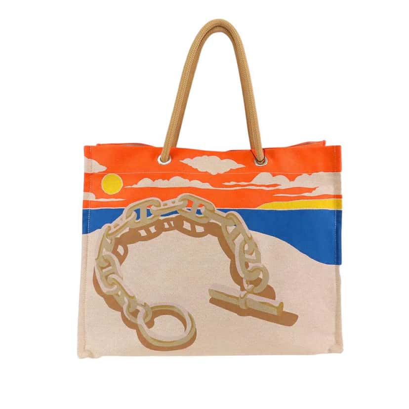Hermès Toile Escale a la Plage Beach Bag Brown Canvas Good condition - Front View