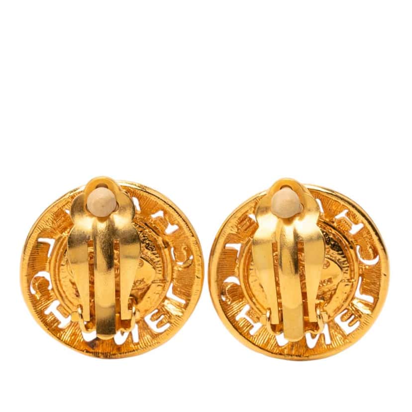 Chanel Gold Plated Faux Pearl Logo Clip On Earrings Gold Metal Good condition - Back View