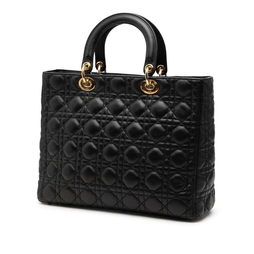 Dior Large Lambskin Cannage Lady Dior Black Leather Very good condition - Back View