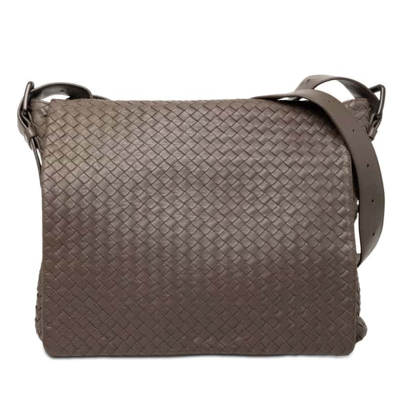 Bottega Veneta Nappa Intrecciato Messenger Bag Brown Leather Good condition - Front View