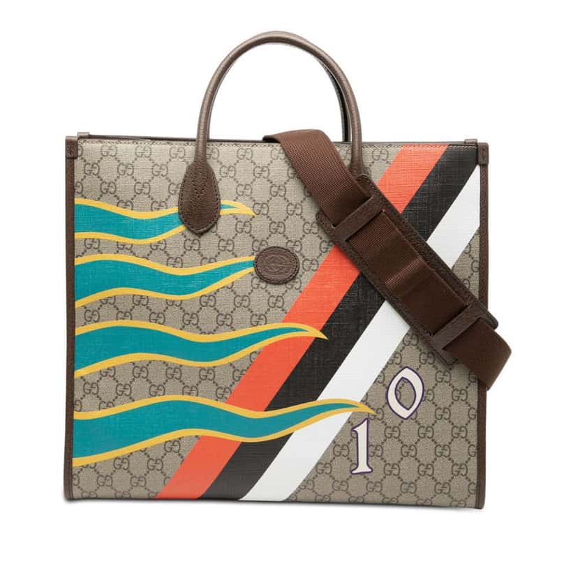 Gucci Medium GG Supreme 100 Centum Anniversary Calfskin Retro Interlocking G Tote Brown Canvas Very good condition - Front View
