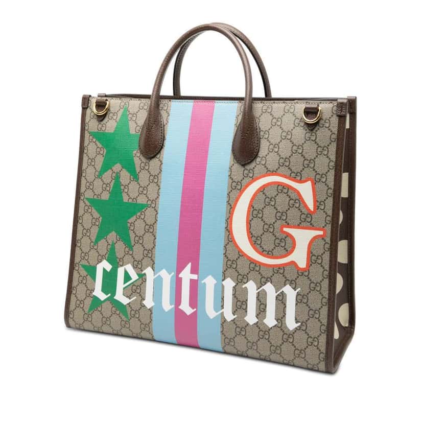 Gucci Medium GG Supreme 100 Centum Anniversary Calfskin Retro Interlocking G Tote Brown Canvas Very good condition - Back View