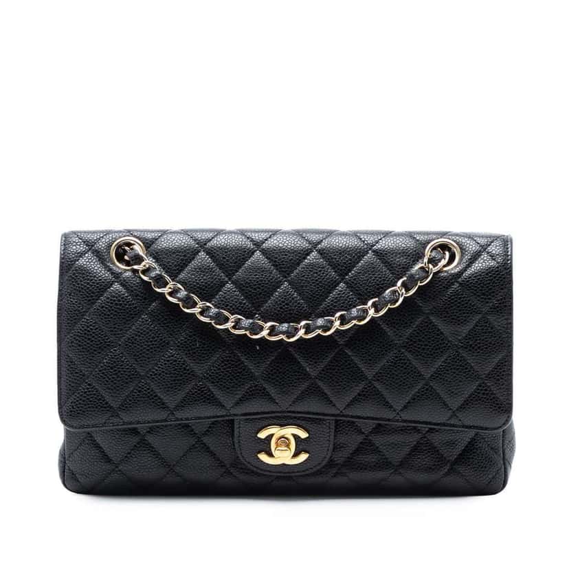 Chanel Medium Classic Caviar Double Flap Black Leather Good condition - Front View