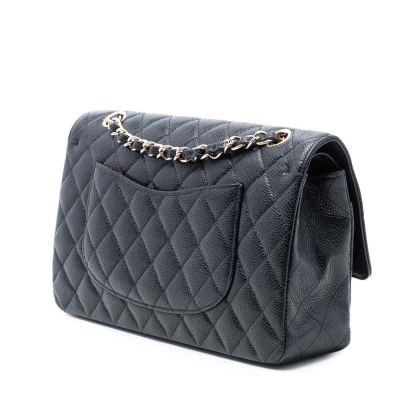 Chanel Medium Classic Caviar Double Flap Black Leather Good condition - Back View