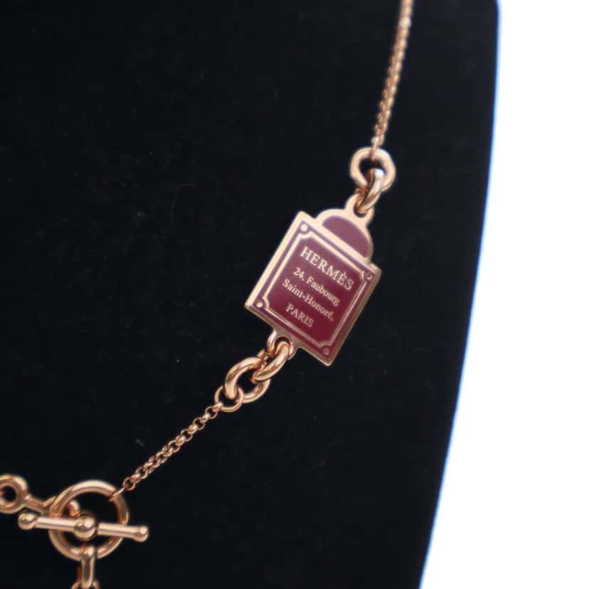 Hermès Rose Gold Plated Enamel Cheval Necklace Pink Rose Gold Good condition - Inside View