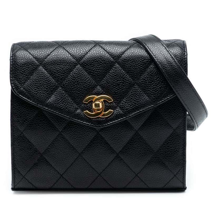 Chanel Mini CC Quilted Caviar Envelope Flap Black Leather Very good condition - Front View