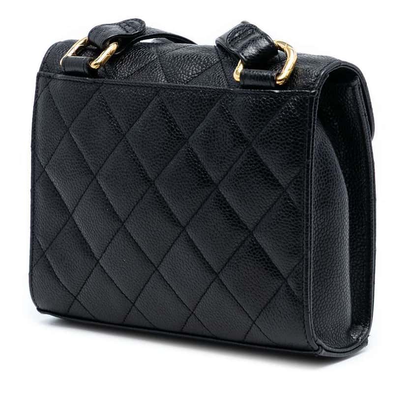 Chanel Mini CC Quilted Caviar Envelope Flap Black Leather Very good condition - Back View