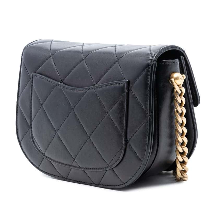 Chanel Mini CC Quilted Shiny Calfskin Round Moon Messenger Flap Black Leather Very good condition - Back View