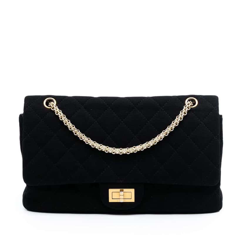 Chanel Reissue 2.55 Quilted Jersey Double Flap 227 Black Cotton Very good condition - Front View