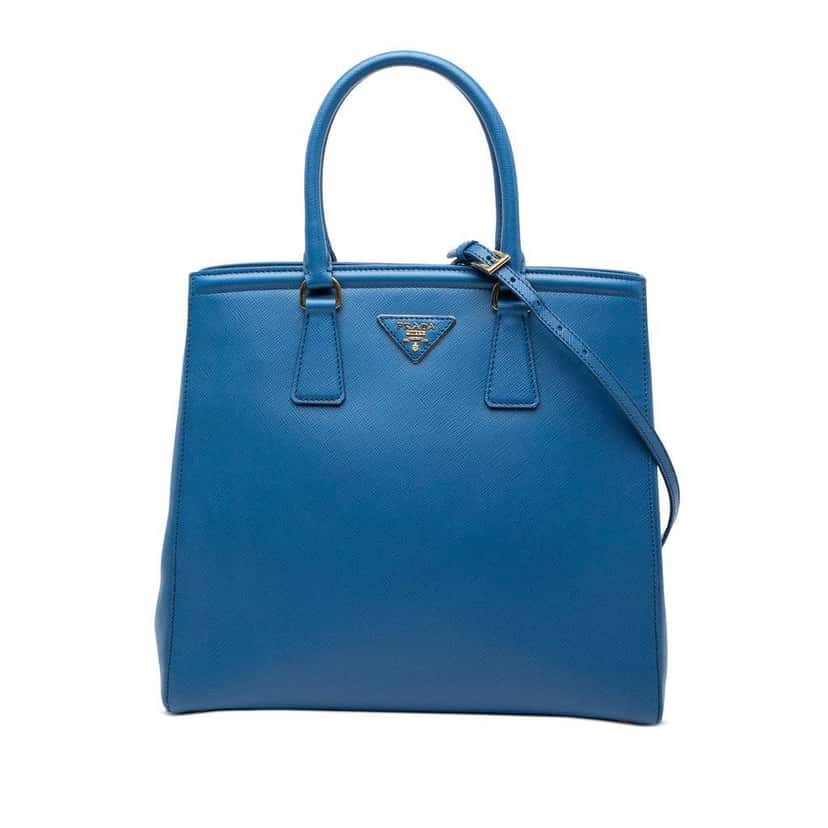 Prada Saffiano Lux Parabole Satchel Blue Leather Very good condition - Front View